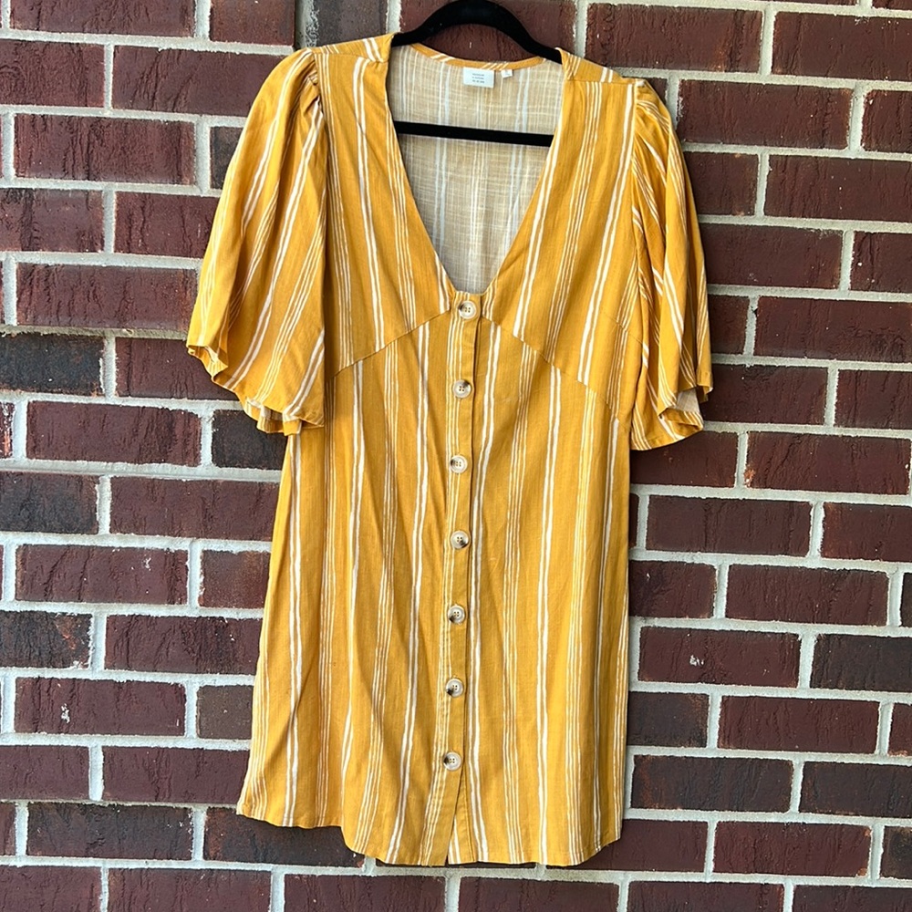 Good Luck Gem mustard low v-neck flutter short sleeve dress